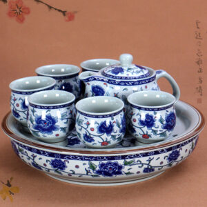 TSB11BB008 v4 Vintage Blue White Porcelain Tea Set with Tray