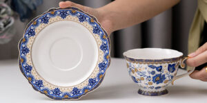 TSB11BB009 DD2 Vintage Tea Cup and Saucer Set Porcelain Blue White