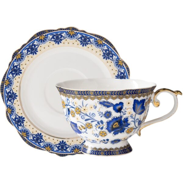 TSB11BB009 F Vintage Tea Cup and Saucer Set Porcelain Blue White