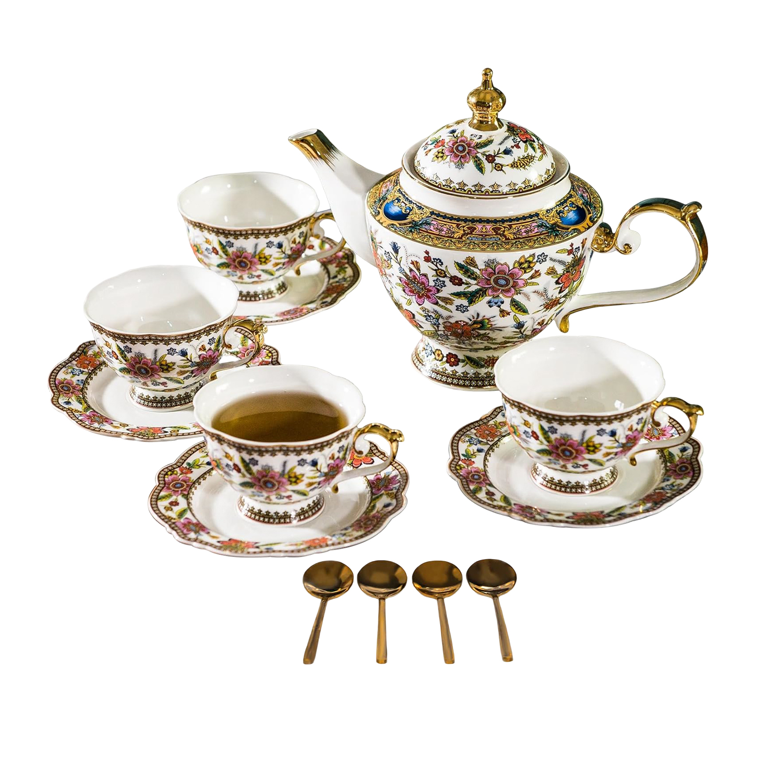 Side Tea Set Floral Afternoon Tea Set Bone China Teapot Set - Teasetbox.com