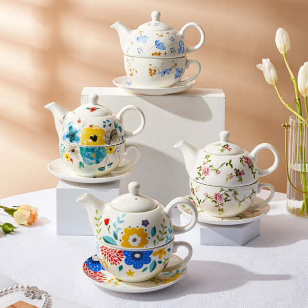 TSB11BB011 2 Flower Tea Set for One Porcelain