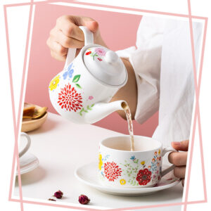 TSB11BB012 D1 5-Piece Flowers Porcelain Teapot Set Modern