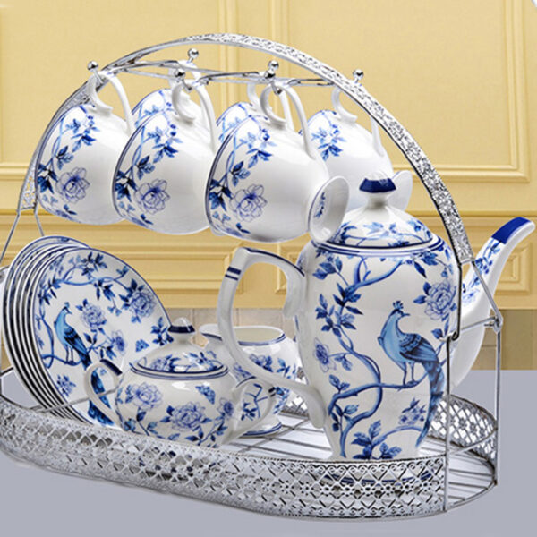 TSB12BB003 1 Peacock Blue White Coffee and Tea Set for Afternoon