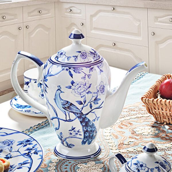 TSB12BB003 2 Peacock Blue White Coffee and Tea Set for Afternoon