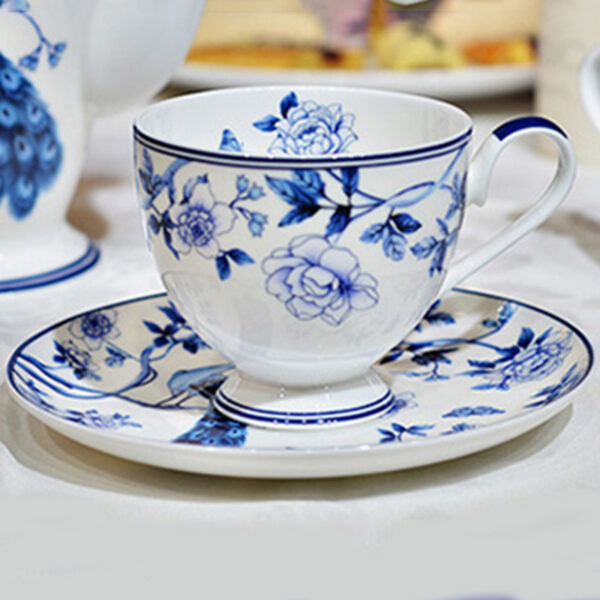 TSB12BB003 3 Peacock Blue White Coffee and Tea Set for Afternoon
