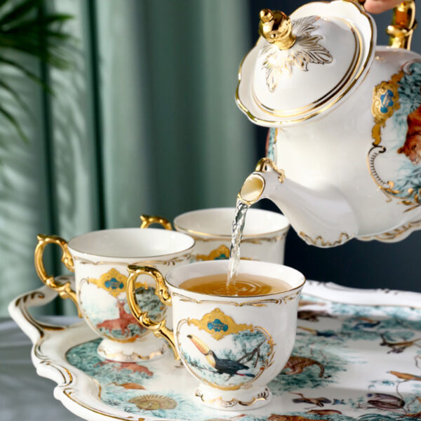 TSB12BB005 1 Jungle English Tea Set with Tray Porcelain Teapot Set