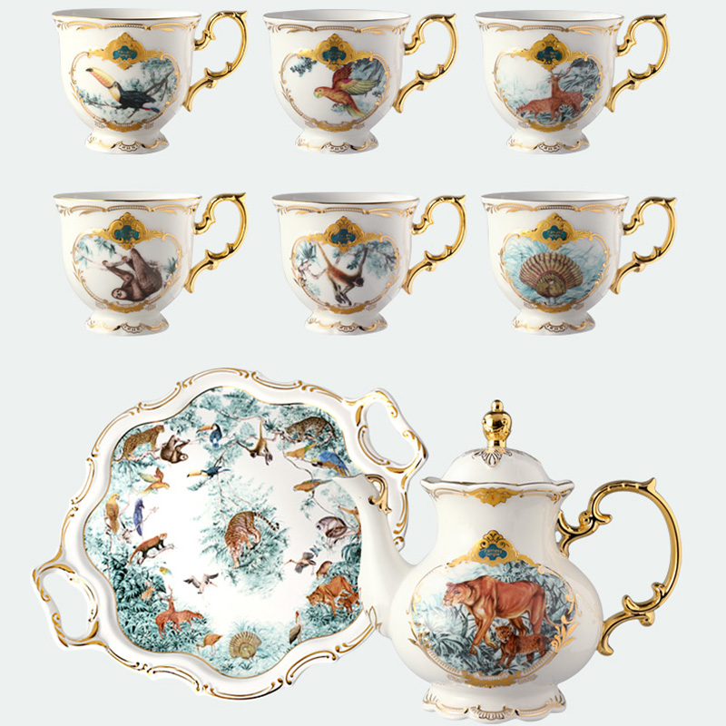 Jungle English Tea Set with Tray Porcelain Teapot Set - Teasetbox.com