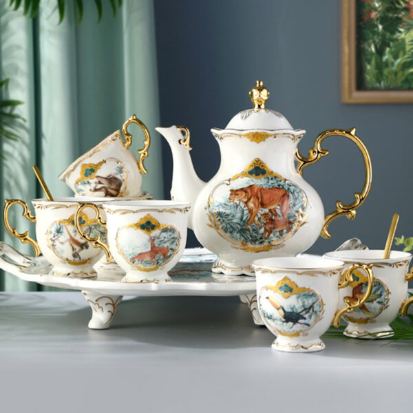 TSB12BB005 v2 Jungle English Tea Set with Tray Porcelain Teapot Set