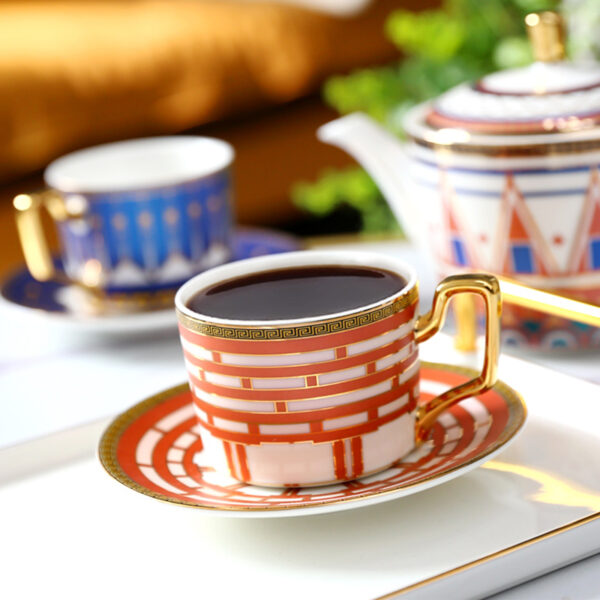 TSB12BB007 3 Colorful Porcelain Coffee and Cup Set with Tray