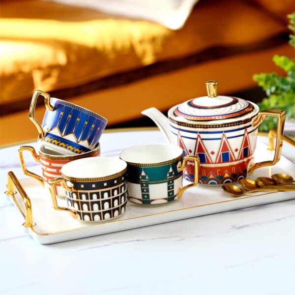 TSB12BB007 F Colorful Porcelain Coffee and Cup Set with Tray