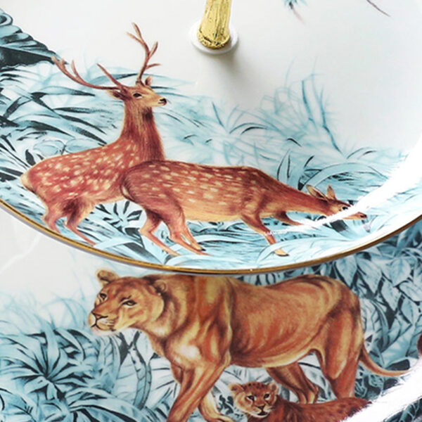 TSB12BB008 1 2-Tier Jungle Serving Tray Porcelain Cake Stand