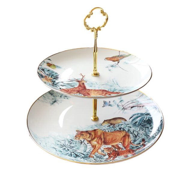 TSB12BB008 F 2-Tier Jungle Serving Tray Porcelain Cake Stand