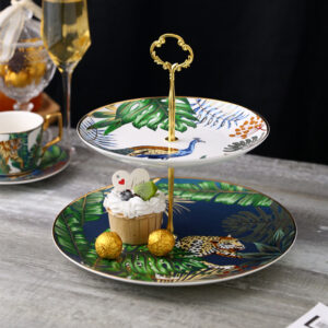 TSB12BB009 D2 2-Tier Jungle Cake Stand Porcelain Serving Tray