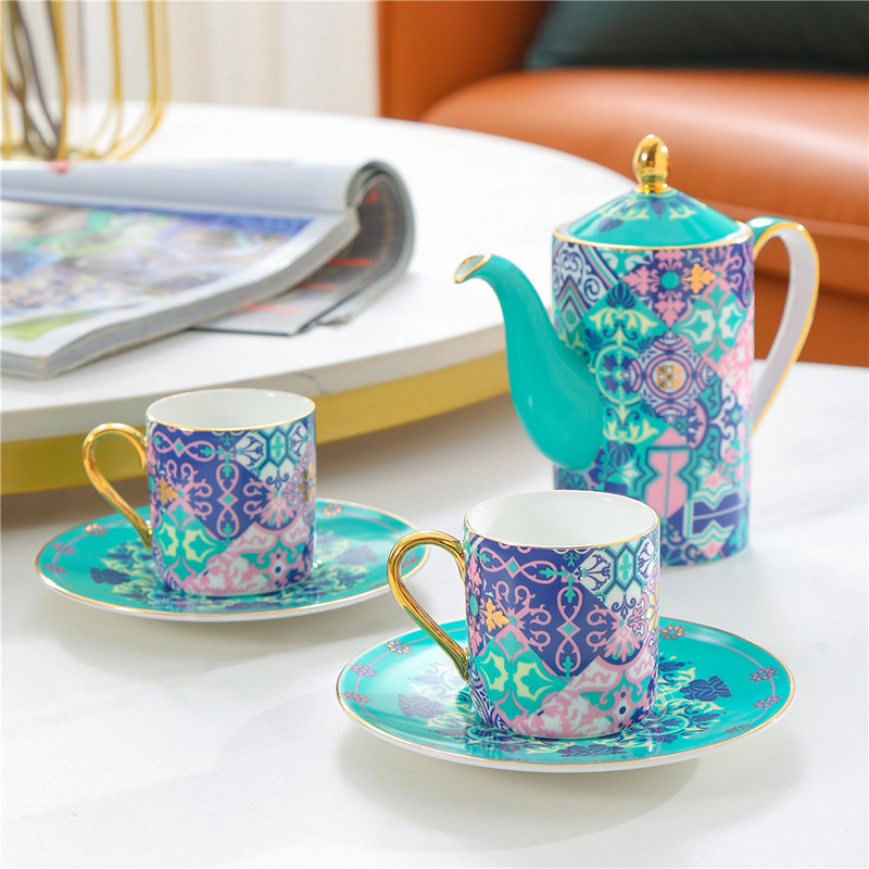 Coffee Cup Set Retro Blue-and-white Ceramic Coffee Pot Coffee Cup Exquisite  English Afternoon Tea Cup Tea Set Arabic Coffee Set