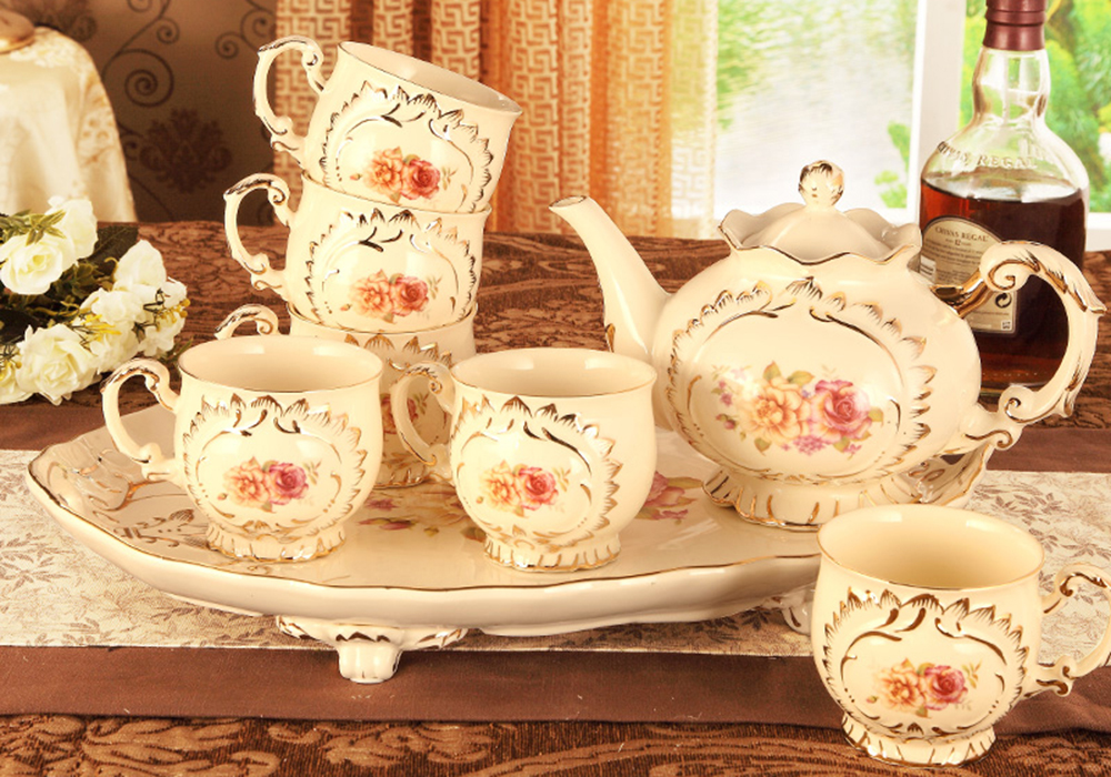TSB12BB023 D1 Vintage English Tea Set Porcelain Luxury Teapot Set