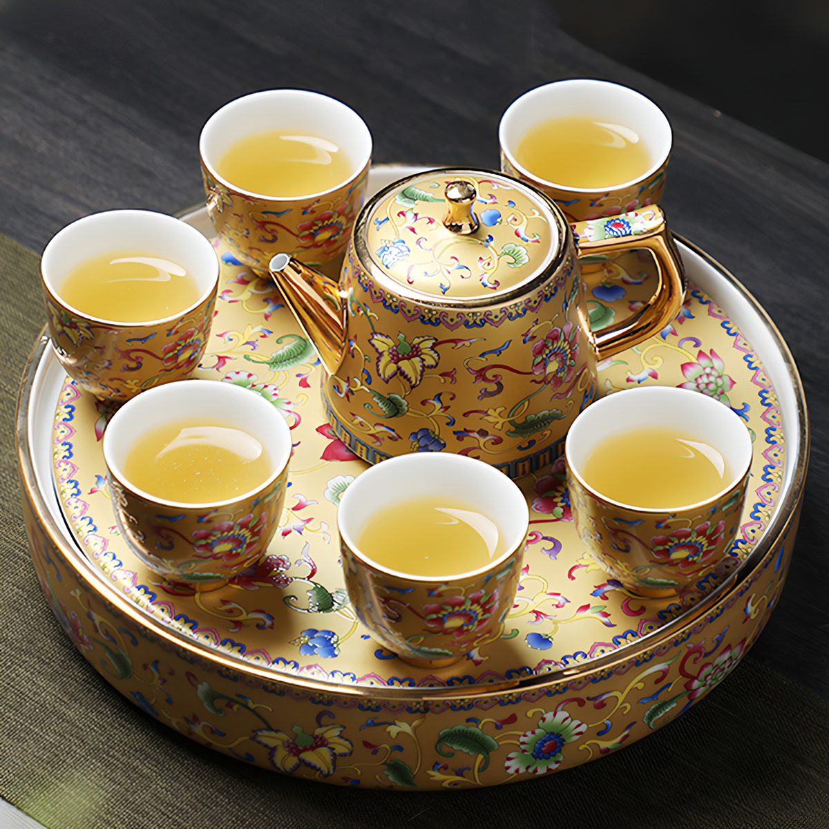 Enamel Chinese Tea Set with Tray Porcelain - Teasetbox.com