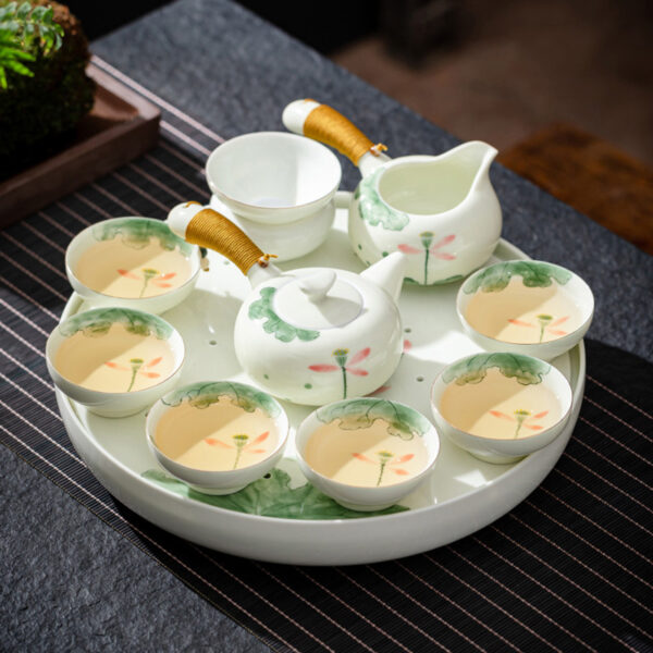 TSB13BB005 f Lotus Japanese Porcelain Tea Set with Tray