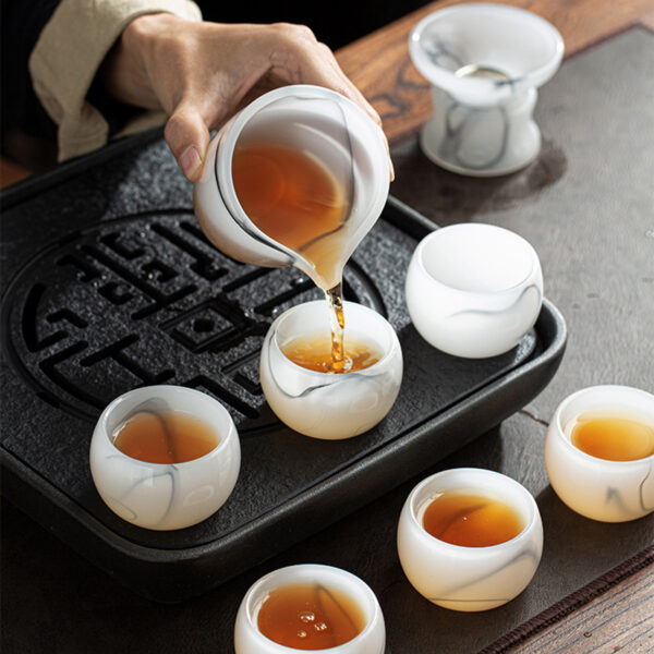 TSB13BB008 4 Upscale White Ceramic Chinese Gongfu Tea Set