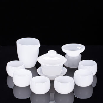Upscale Chinese Gaiwan Tea Set Liuli Glass - Pure White