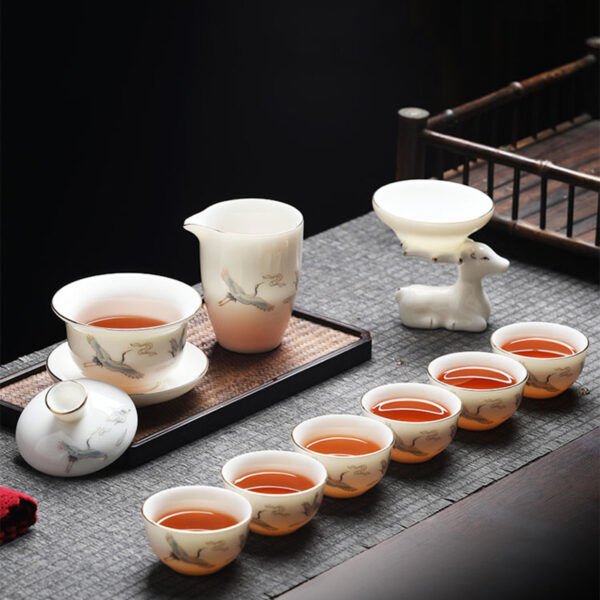 TSB13BB009 1 Crane Chinese Gaiwan Tea Set for Gongfu Cha
