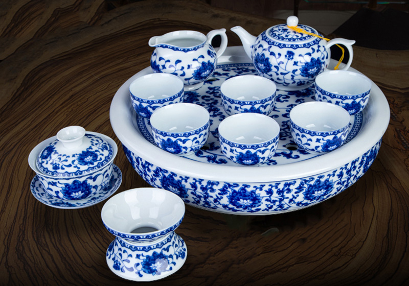 TSB13BB014 D1 Upscale Blue and White Chinese Gongfu Tea Set