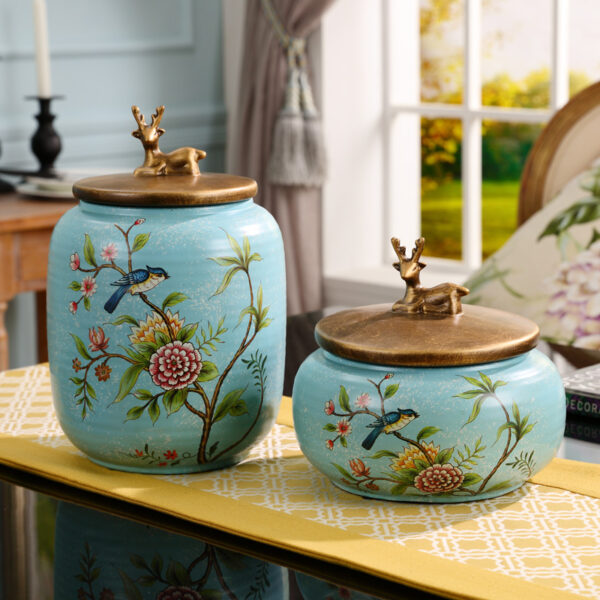 TSB15BB012 1 Flower-bird Tea Caddy Ceramic Loose Tea Tin