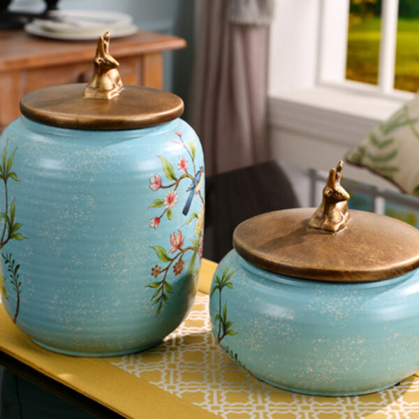 TSB15BB012 2 Flower-bird Tea Caddy Ceramic Loose Tea Tin