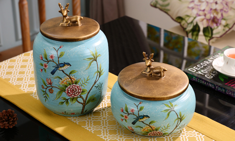 TSB15BB012 d1 Flower-bird Tea Caddy Ceramic Loose Tea Tin
