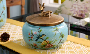 TSB15BB012 d2 Flower-bird Tea Caddy Ceramic Loose Tea Tin