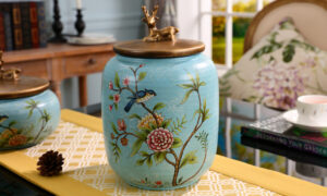 TSB15BB012 d3 Flower-bird Tea Caddy Ceramic Loose Tea Tin