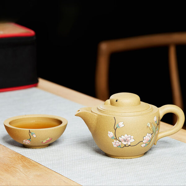 TSB16BB009 5 Bird Flower Chinese Yixing Travel Tea Set for One