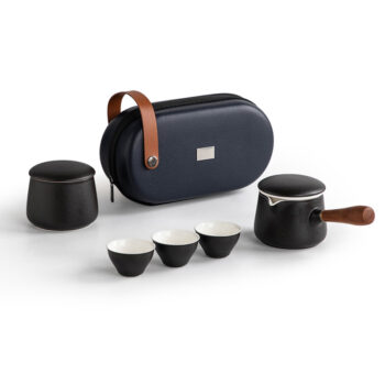 Upscale Japanese Travel Tea Set Ceramic - 06 Pieces Black