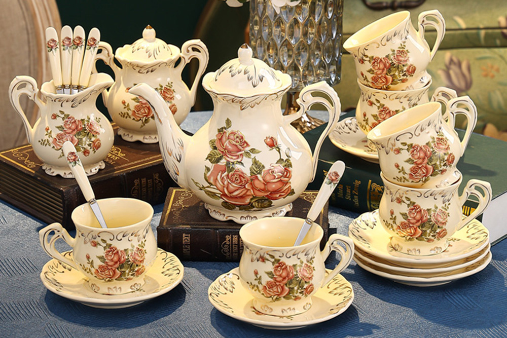 TSB16BB021 d1 Vintage English Rose Tea Set Porcelain Teapot Set