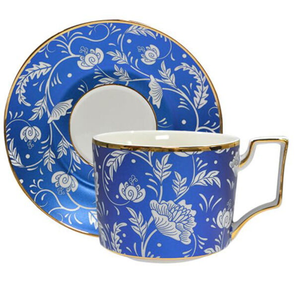 TSB16BB028 F White and Blue Cup and Saucer Porcelain