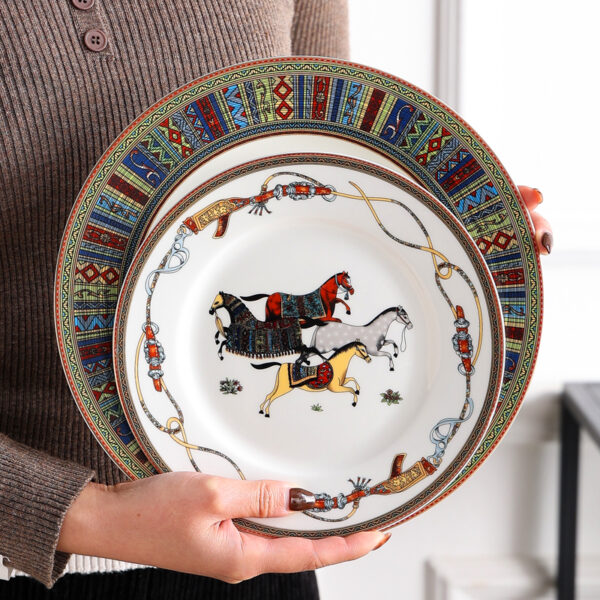 TSB17BB005 5 Horse Side Plate Set Porcelain Dish 2 Pieces