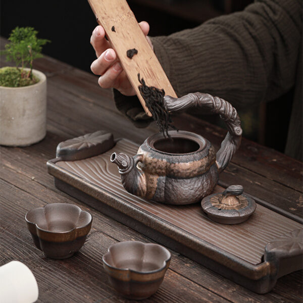 TSB17BB013 1 Pumpkin Japanese Tea Set Pottery Teapot Set
