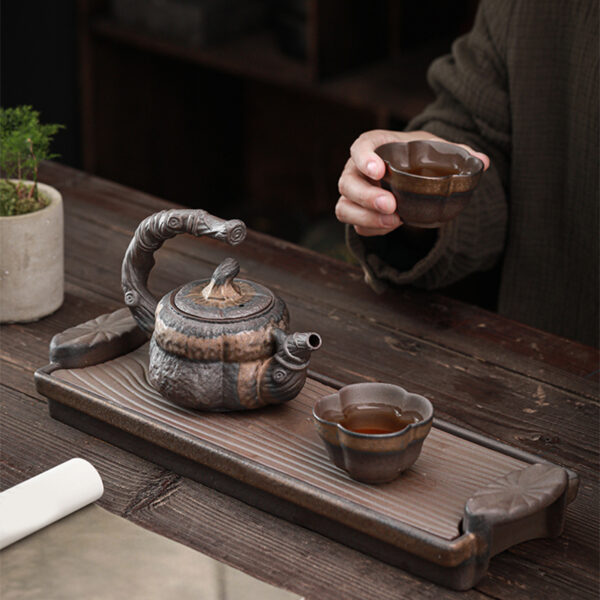 TSB17BB013 4 Pumpkin Japanese Tea Set Pottery Teapot Set