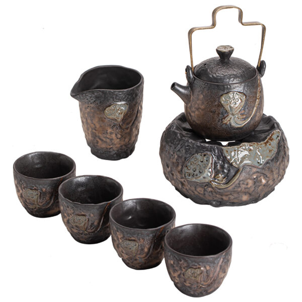 TSB17BB015 1 Lotus Pottery Japanese Tea Set with Warmer