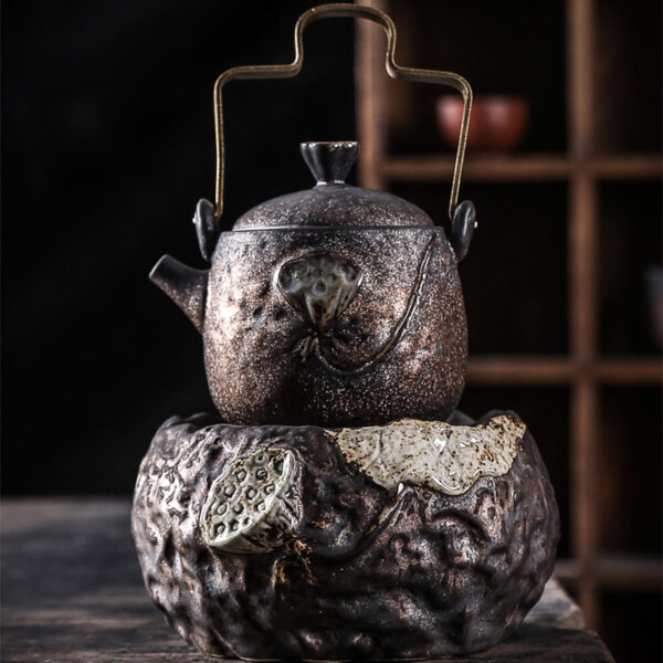 TSB17BB015 2 Lotus Pottery Japanese Tea Set with Warmer