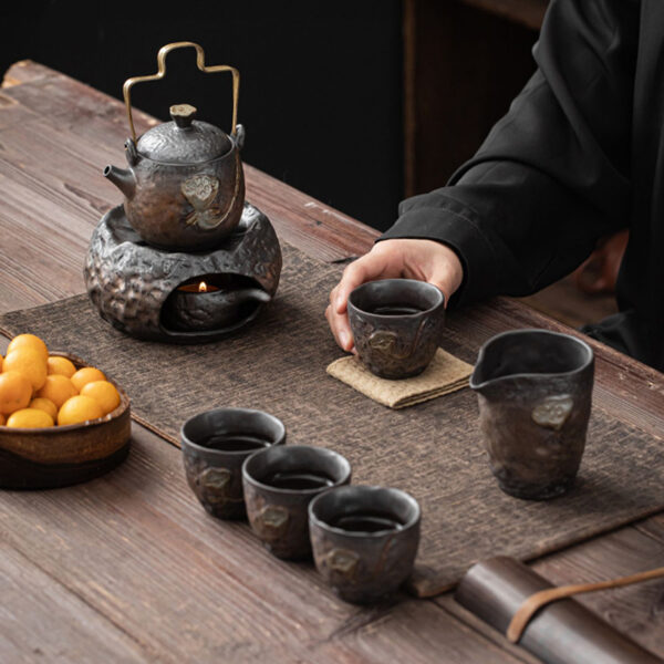 TSB17BB015 7 Lotus Pottery Japanese Tea Set with Warmer