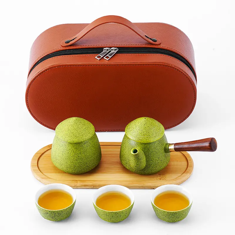 Portable Japanese Travel Tea Set Ceramic with Case - Image 2