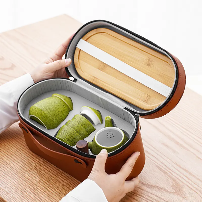 Portable Japanese Travel Tea Set Ceramic with Case - Image 6