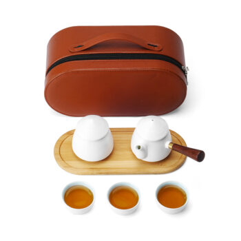 Portable Japanese Travel Tea Set Ceramic with Case - White