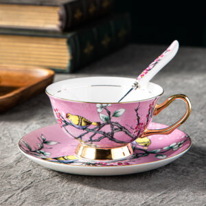 TSB18BB004 V1 Bird Tea Cup and Saucer Set Bone China Pink
