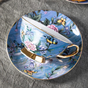 TSB18BB017 2 Bird Tea Cup and Saucer Set Bone China Blue