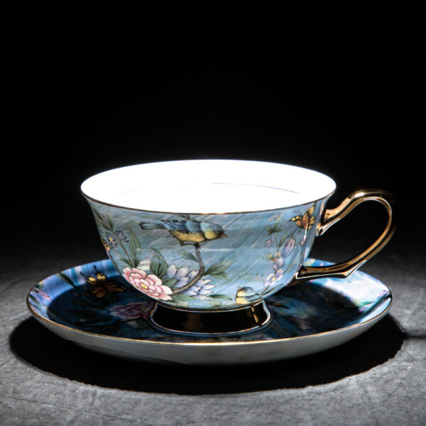 TSB18BB017 3 Bird Tea Cup and Saucer Set Bone China Blue