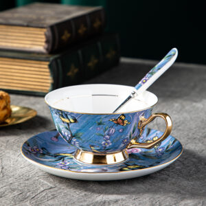 TSB18BB017 V1 Bird Tea Cup and Saucer Set Bone China Blue