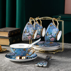 TSB18BB017 V3 Bird Tea Cup and Saucer Set Bone China Blue