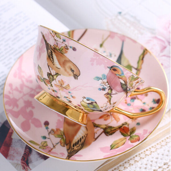 TSB18BB018 B2 Pink Bird Tea Cup and Saucer Set Bone China