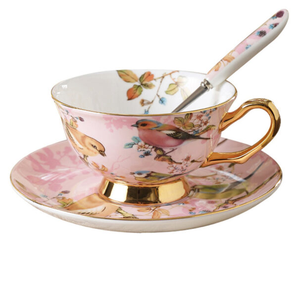 TSB18BB018 FF Pink Bird Tea Cup and Saucer Set Bone China